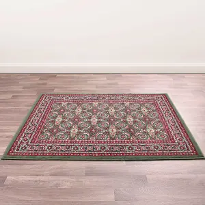 Traditional Green Bordered Floral Rug For Dining Room-120cm X 160cm