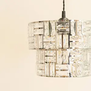 ValueLights Elise Pair of Acrylic Jewel Silver Two Tier Easy Fit Lamp Shades and LED Bulbs