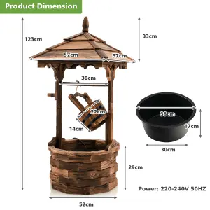 Costway Outdoor Wooden Water Fountain Rustic Wishing Well Fountain with Electric Pump