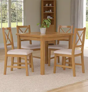 Hallowood Furniture Waverly Small Extending Table with 4 Cross Back Oak Chairs with Beige Fabric Seat