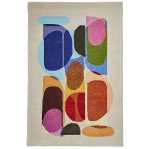 Multicoloured Wool Luxurious Modern Wool Abstract Rug Easy to clean Living Room and Bedroom-150cm X 230cm