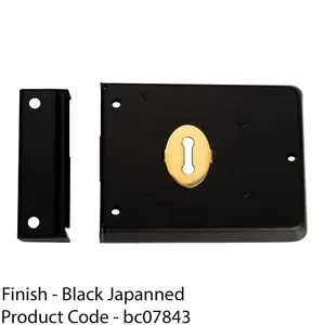 Traditional Rim Deadlock 105 x 81mm Black Japanned Door Lock - Outdoor Gate