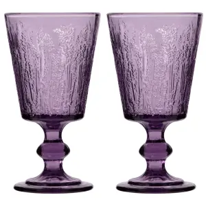 Set of 2 Purple Lavender Embossed Drinking Wine Glass Wine Goblets 300ml