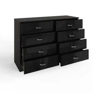 Black Gloss 8 Drawer Chest Of Drawers 4+4 Bedroom Furniture