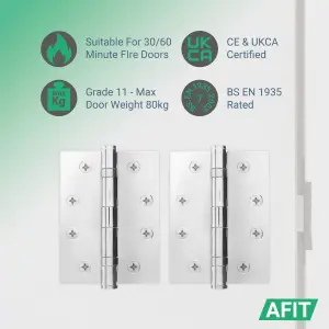 AFIT Polished Chrome Door Hinges - 4 Inch / 102mm  Internal Fire Door Hinges - 15 Pairs