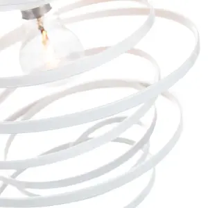 Contemporary White Gloss Metal Double Ribbon Spiral Swirl Ceiling Light Pendant