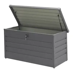 4 x 2 ft Grey Waterproof Metal Outdoor Garden Large Storage Box Lockable Flat Top 350 L