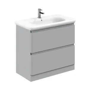 Marvel 900mm Floor Standing Bathroom Vanity Unit in Light Grey Gloss with Round Resin Basin