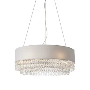 Luminosa Malmesbury Single Pendant Light Silver Grey Fabric, Clear Glass, Chrome Plate