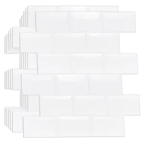 20 Pieces 30.5 x 15.4 cm 3D Tile Stickers Pure White Glossy