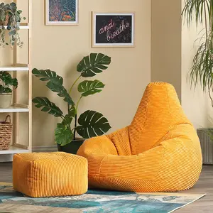 icon Dalton Corduroy Recliner Bean Bag Chair & Footstool Ochre Yellow