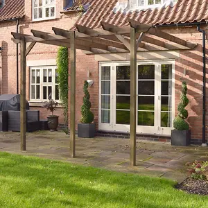 Wall Mounted Garden Pergola 3 Posts - Wood - L240 x W660 x H270 cm - Light Green