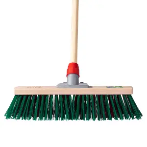 Hardys Wooden Brush Broom Heavy Duty Stiff Synthetic Plastic Bristles Outdoor Yard Driveway Sweeping Long Handle - 15"