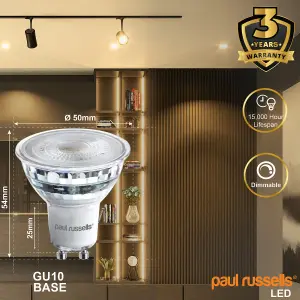 paul russells LED GU10 Dimmable Bulb, 4.5W 480 Lumens, 50w Equivalent, 2700K Warm White, Ceiling Spotlights, Pack of 2