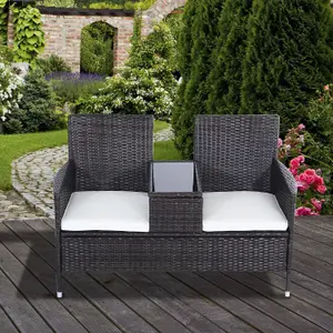 Outsunny Rattan Chair Garden Furniture Patio Companion Love Seat Table Brown