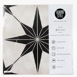 Quadrostyle Astra Black Wall and Floor Tile Vinyl Stickers 30cm(L) 30cm(W) pack of 4