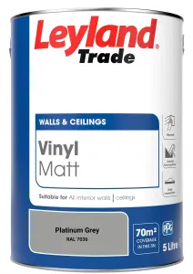 Leyland Trade Vinyl Matt Walls & Ceilings Emulsion Paint Platinum Grey (RAL 7036) 5L