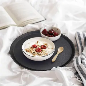 45cm Black Round Non-Slip Tray - Rubberized, Heat Resistant, Dishwasher Safe for Food, Drinks, Parties, Bars, & Home Use