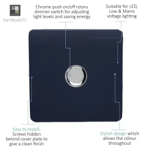 Trendi Switch 1 Gang 1 or 2 way 150w Rotary LED Dimmer Light Switch in Navy Blue