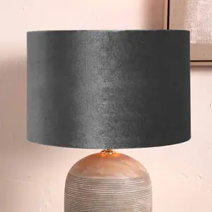 35cm Grey Velvet Cylinder Lampshade For Table Lamps