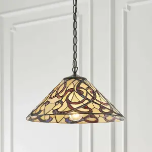 Tiffany Glass Hanging Ceiling Pendant Light Dark Bronze Cream Lamp Shade i00150