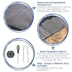 Harbour Housewares 110gsm Weed Control Membrane Set with Pegs & Plates - 2m x 100m (4 Rolls)