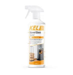 KEL - Stove Glass Cleaner Spray, Dissolves Soot, Grease & Tar, Maintains Oven Doors, Glass Fireplaces & Hearths, - 1 Litre