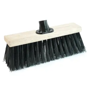 2 x Black 13" Strong PVC Bristle Brooms With Wooden Handle Ideal For Driveways, Warehouses & Garages