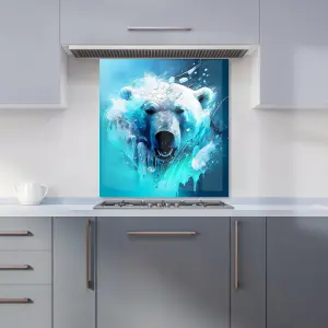 Polar Bear Face Splashart Premium Glass Kitchen Splashback W600mm x H750mm