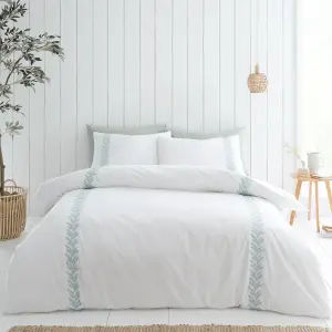 Bianca Bedding Embroidery Leaf Cotton Duvet Cover Set with Pillowcase White