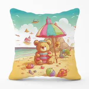 Lucky Teddy Bear On A Beach Holiday Cushions 60cm x 60cm