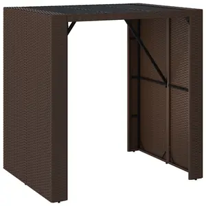 Berkfield Bar Table with Glass Top Brown 105x80x110 cm Poly Rattan