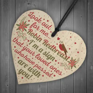 Red Ocean Robin Redbreast Mum Dad Nan Grandad Memorial Wooden Heart Plaque Grave Christmas Gift Sign