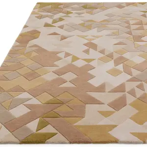 Gold Multi Geometric Optical/ (3D) ,Handmade Modern Rug Easy to clean Living Room and Bedroom-200cm X 290cm