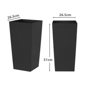 simpa 27L Large Square Milano Grande Planter Pot - BLACK Set of 2 Pots - 51cm (H) x 26.5cm (W) x 26.5cm (D)