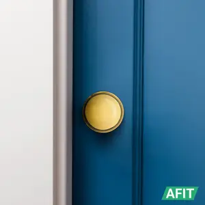 AFIT Lined Door Knob Set Polished Brass - 1 Pair of Mortice Knobs (55mm), Latch (76mm) & Hinges (76mm) for Internal Doors