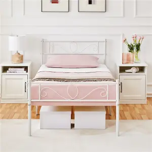 Yaheetech White 3ft Single Metal Bed Frame with Scroll Design Headboard and Footboard