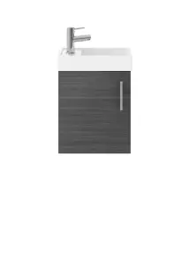 Cloakroom Wall Hung 1 Door Vanity Unit with Basin, 400mm - Woodgrain Anthracite