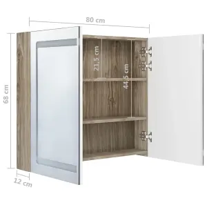 Berkfield LED Bathroom Mirror Cabinet White and Oak 80x12x68 cm