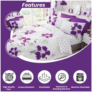 Buford Cotton Blend Floral Duvet Cover Set with Pillowcases Purple/Grey/White / Double Duvet Cover - 2 Standard Pillowcases