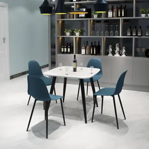 Core Products Aspen White 80cm Square Dining Table with 4 Blue Plastic Curve Design Chairs