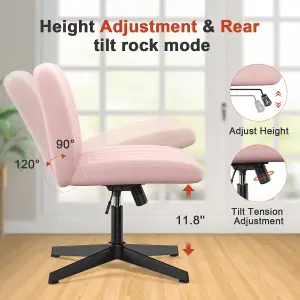 Stylish Armless Office Chair with Height Adjustable, Wide Seat, Perfect for Home Office and Bedroom-Pink