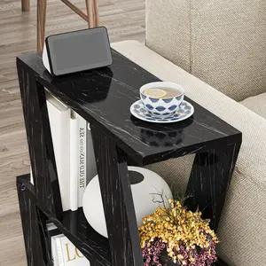 Adriana Side Table Modern Compact Design for Living Room & Bedroom Black Marble