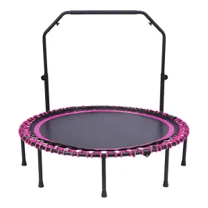 48in Bungee Cords Foldable Round Trampoline with Adjustable U-Handle Bar in Pink for Indoor Outdoor