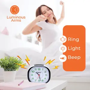 Geepas Bedside Analog Alarm Clock, Table Clock with Large Clear Dial and Hands with Luminous Pointers