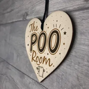 Red Ocean Bathroom Toilet Sign The Poo Room Funny Chic Wooden Heart Hanging Door Loo Plaque Home Decor