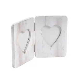 Nicola Spring Rustic Hearts Folding 2 Photo Frame - Wooden Portrait Table Standing Picture Display - 4 x 6"