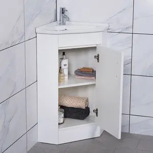 Rinse Bathrooms 550mm White Bathroom Corner Vanity Unit Basin Sink Cabinet Floorstanding Single Door