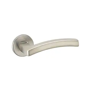 URBNLIVING 122mm Length 2 Pcs Harcourt Metal & Satin Nickel Rose Lever Latch Door Handles Set