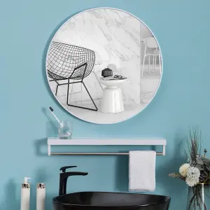 White Round Wall Mounted Framed Bathroom Mirror 50 cm